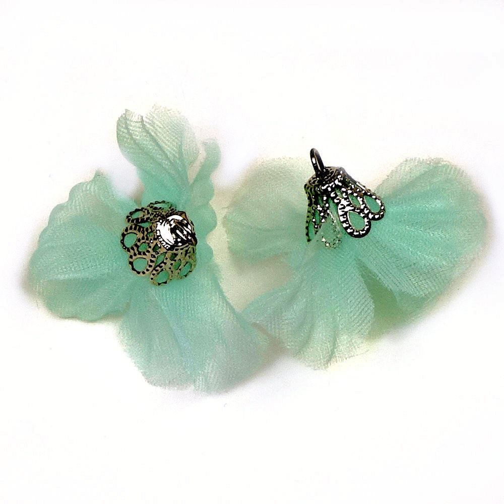 Nappine a fiore in organza Verde Acqua per orecchini
