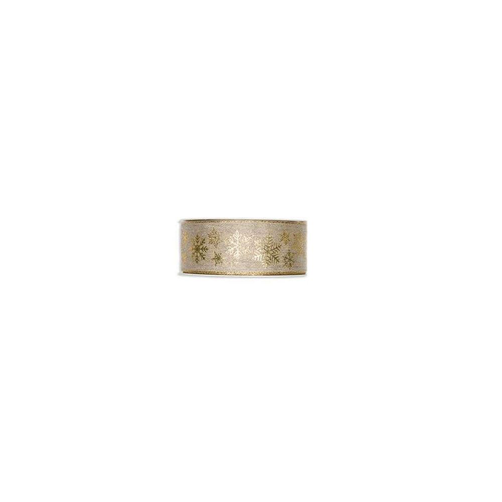 Nastro Animato Fiocchi Neve Oro su Lino cm 2,5