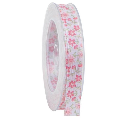 Nastro in Tessuto Bianco con Fiorellini Rosa