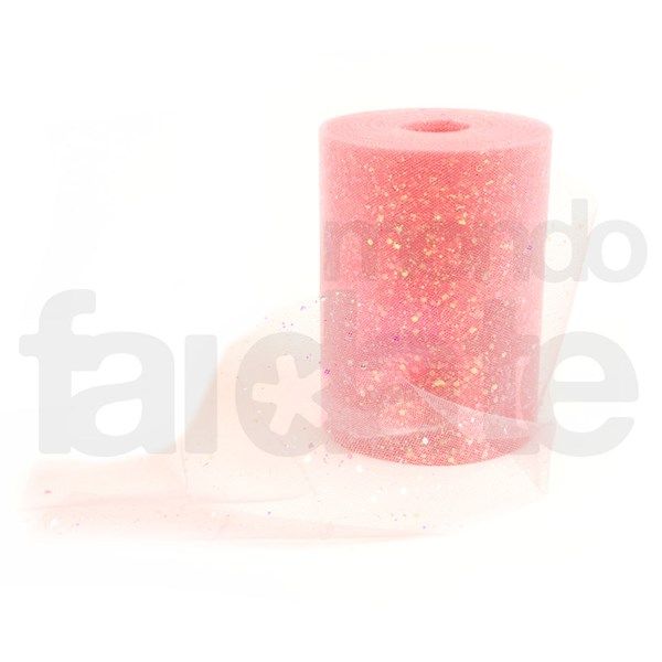 Nastro in Tulle Glitter Rosa Fenicottero