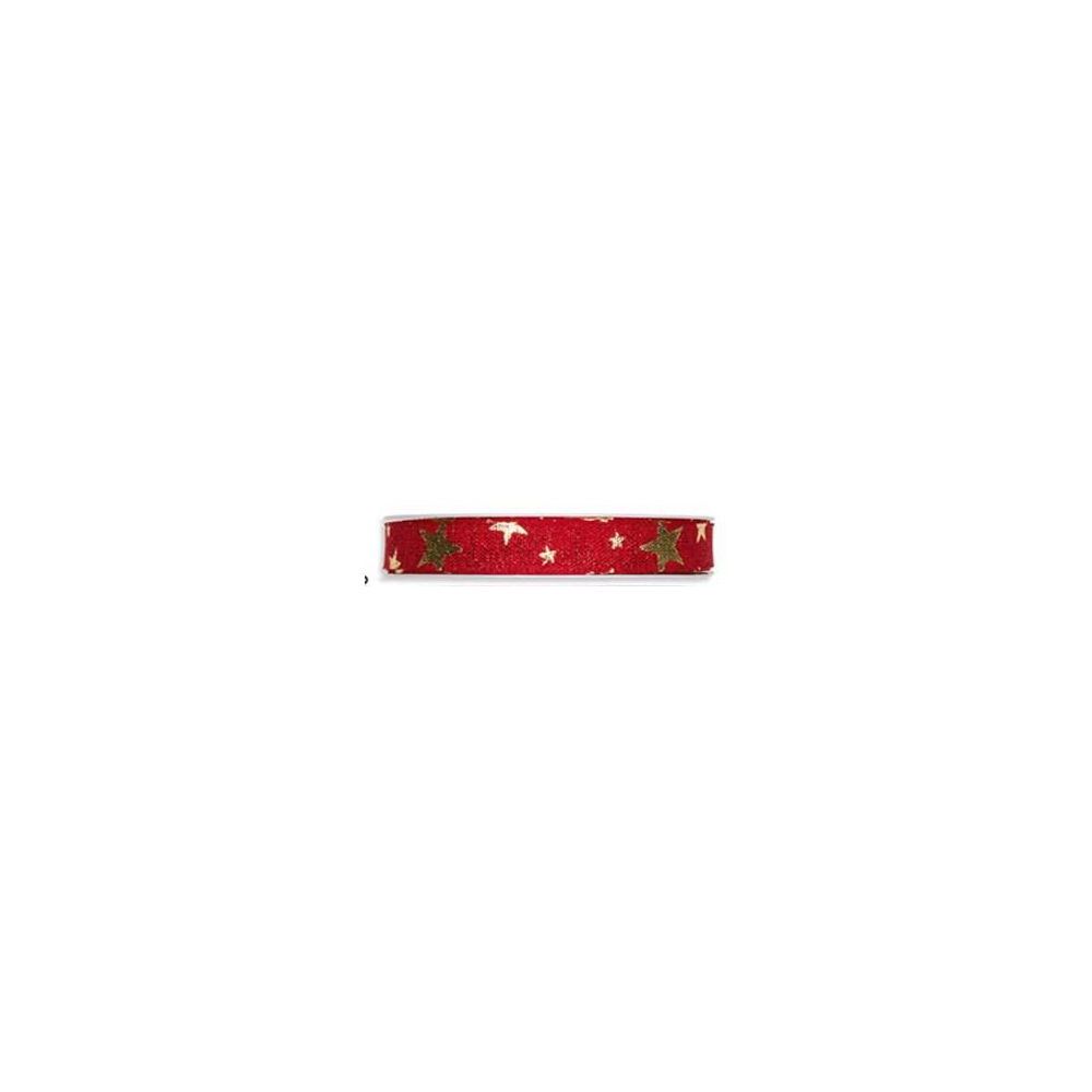 Nastro in tessuto Rosso con Lurex e Stelle Oro cm 1,5