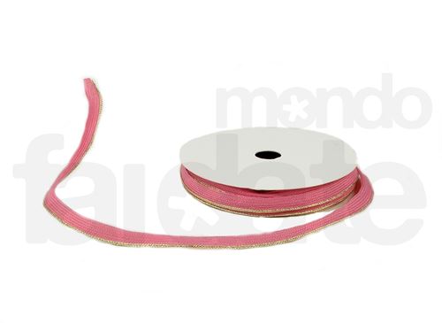 Nastro in tessuto Rosa con Bordo Dorato