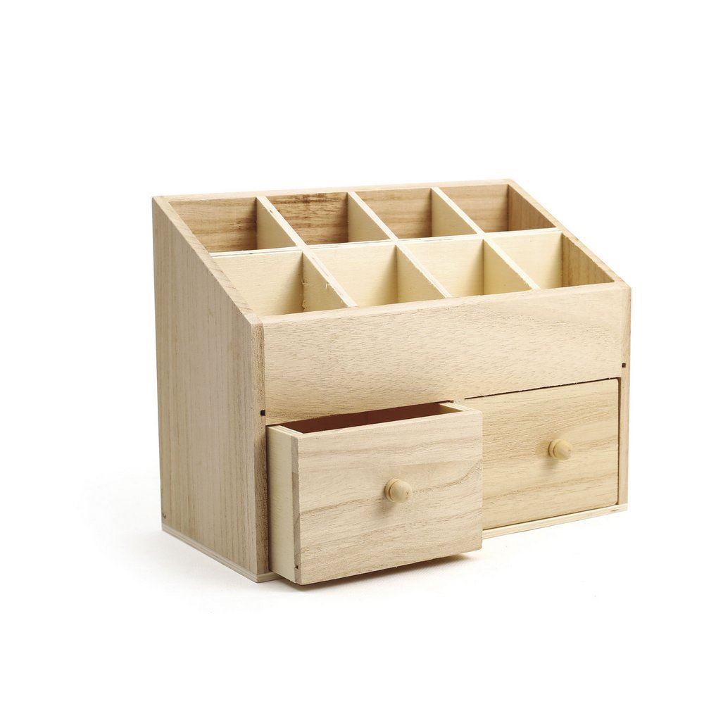 Organizer da Tavolo in Legno con scomparti e cassetti
