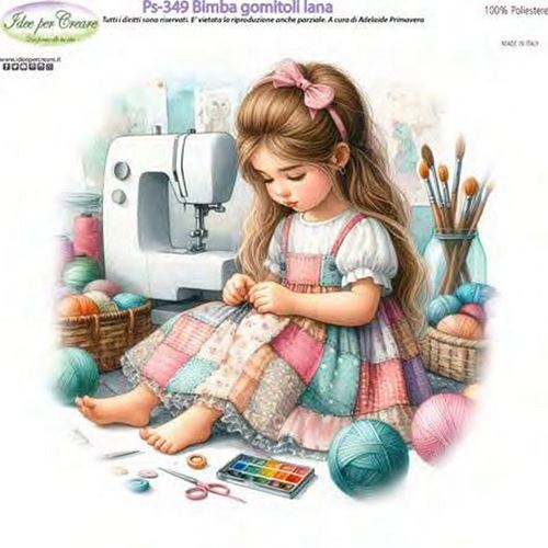 Pannolenci Stampato Bimba gomitoli lana