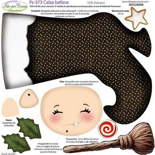 Pannolenci Stampato Calza Befana con viso 3D