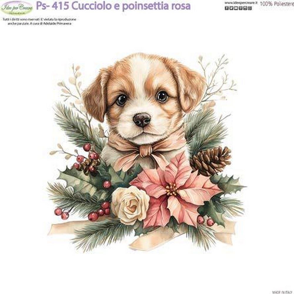 Pannolenci Stampato Cucciolo e Poinsettia rosa