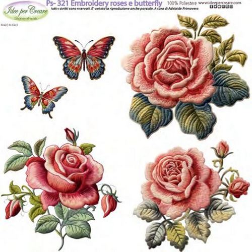 Pannolenci Stampato Embroidery Roses e Butterfly