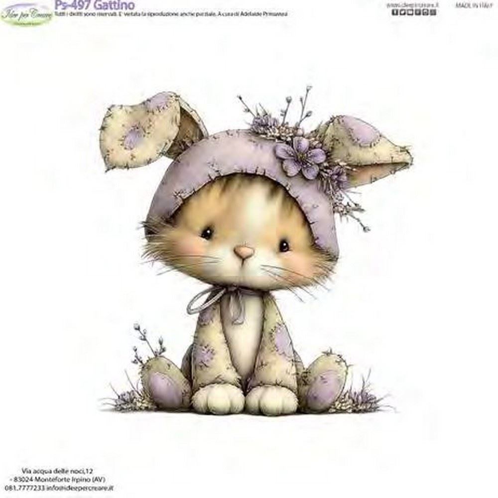 Pannolenci Stampato Gattino cappellino lilla