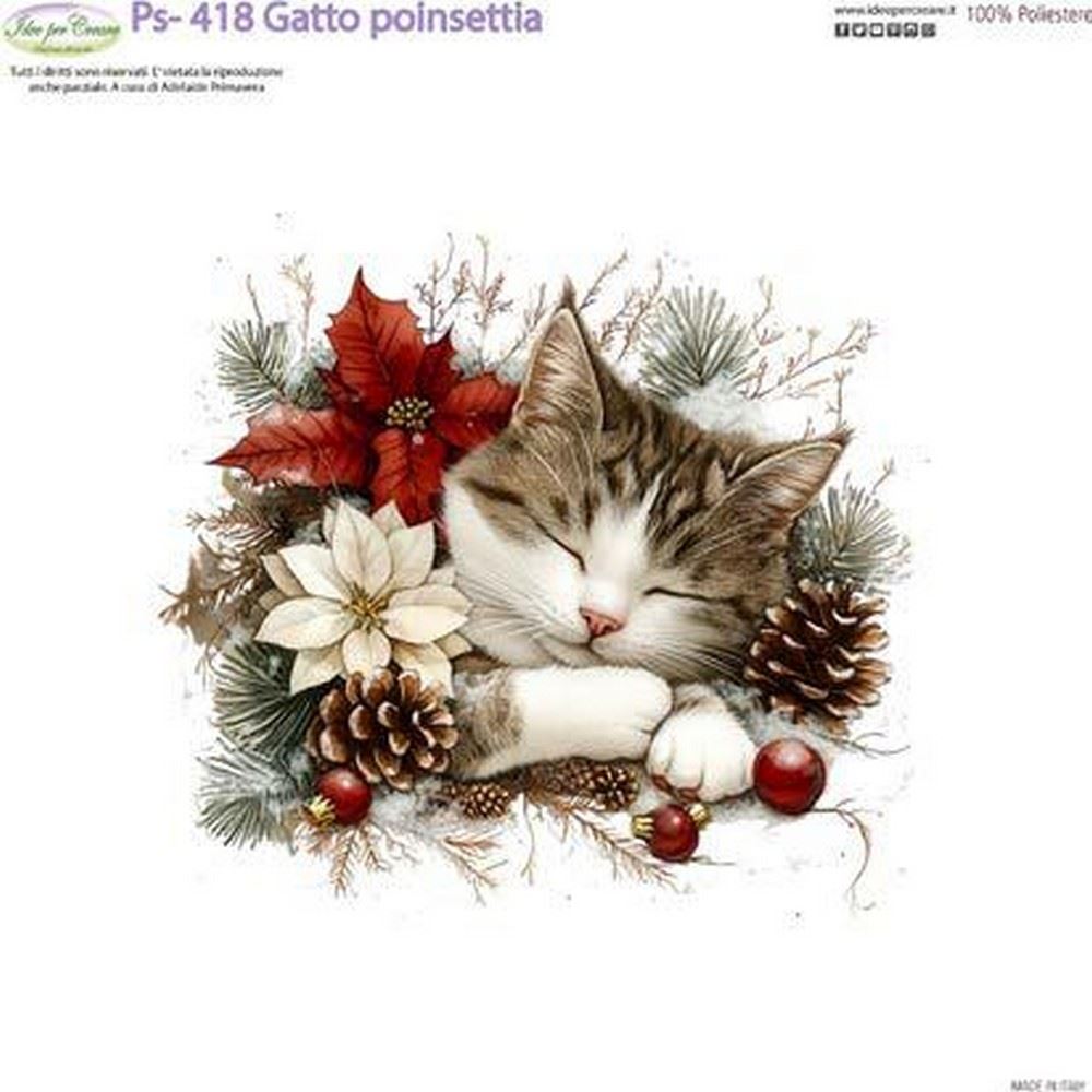 Pannolenci Stampato Gatto poinsettia