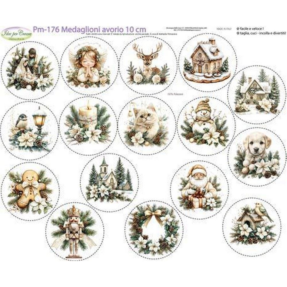 Pannolenci Stampato Medaglioni Avorio 10 cm