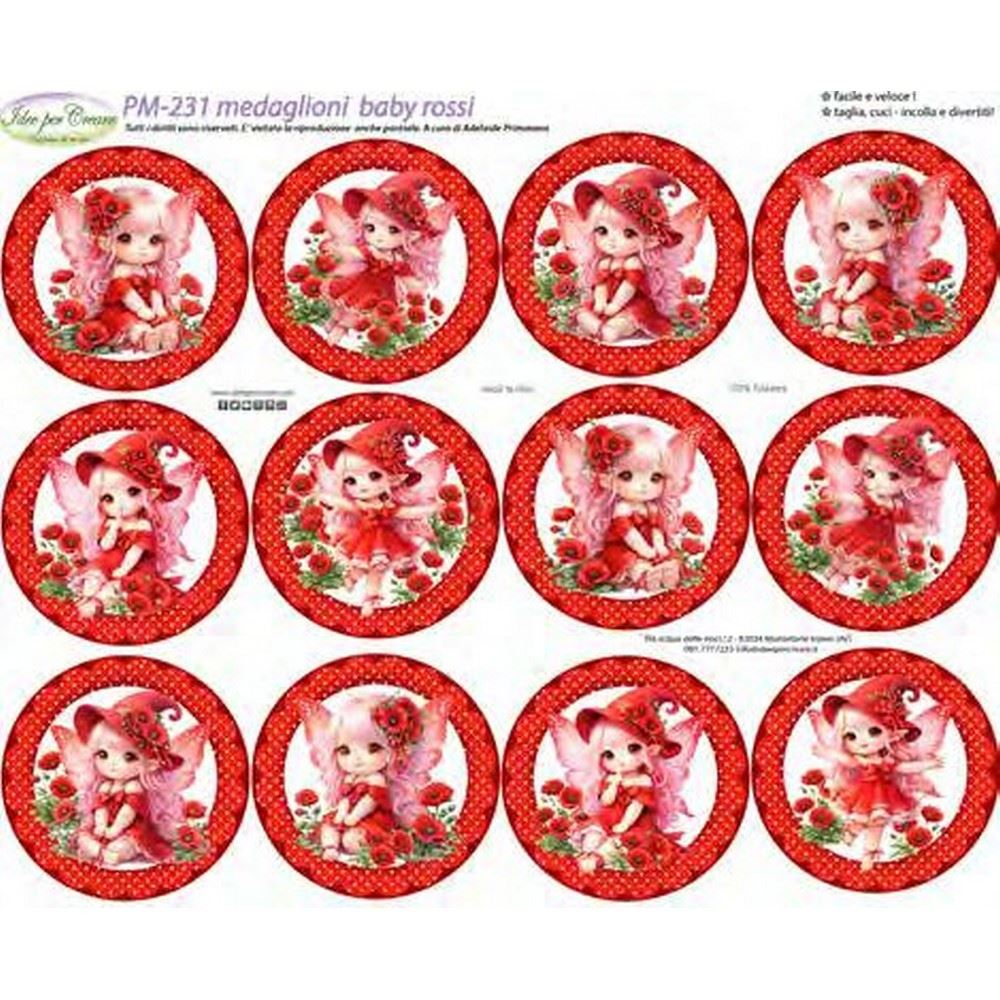 Pannolenci Stampato Medaglioni Baby Rossi