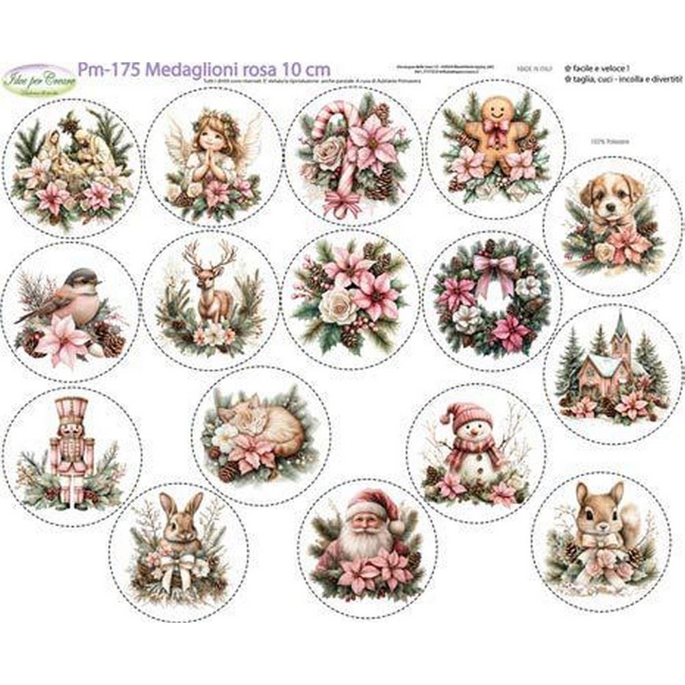 Pannolenci Stampato Medaglioni Rosa 10 cm