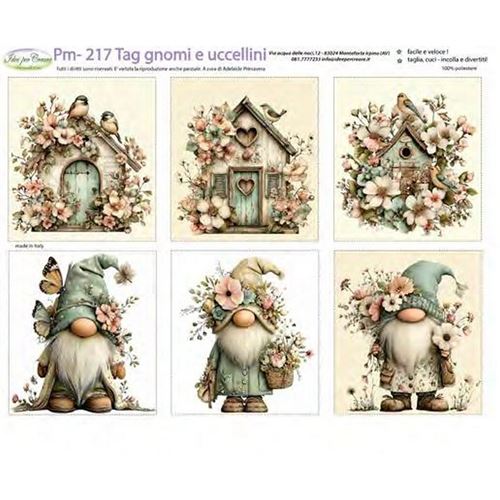 Pannolenci Stampato Tag Gnomi e Uccellini