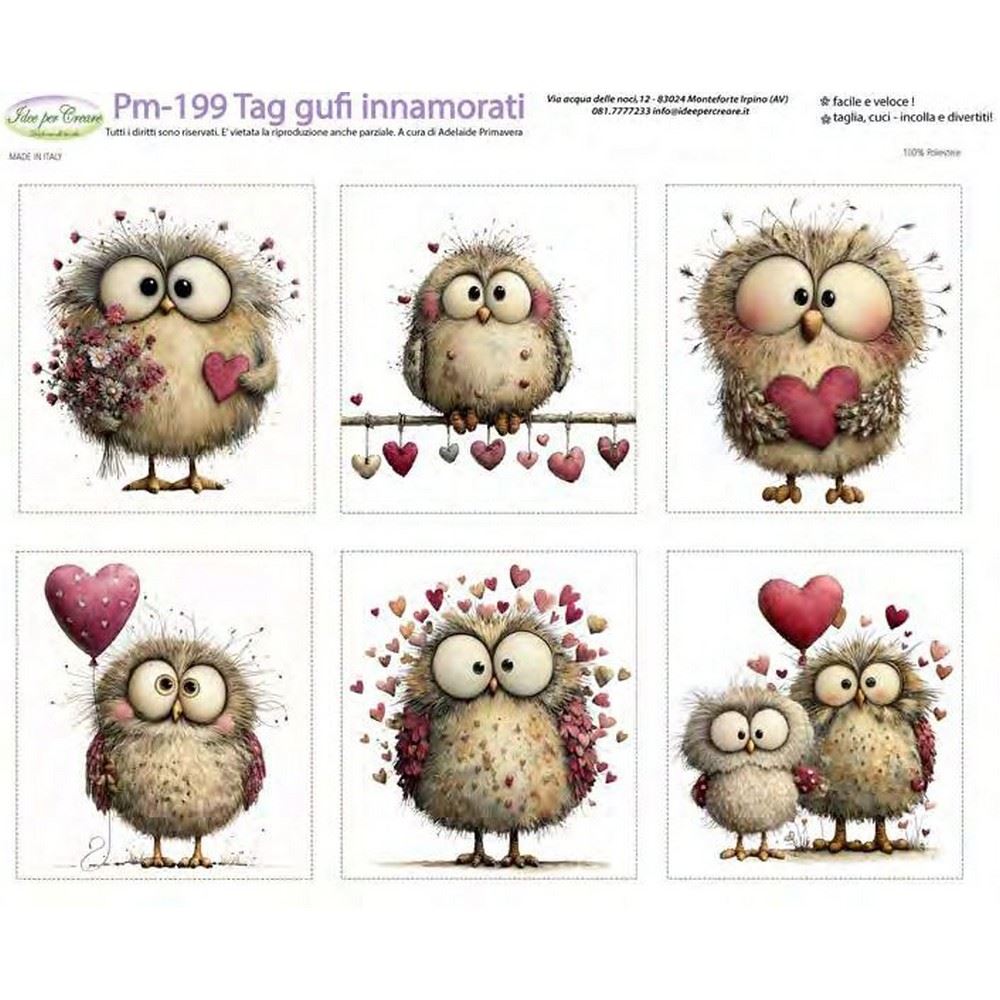 Pannolenci Stampato Tag Gufi Innamorati