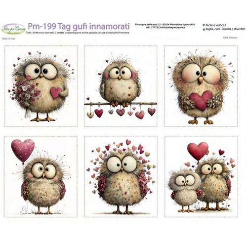 Pannolenci Stampato Tag Gufi Innamorati