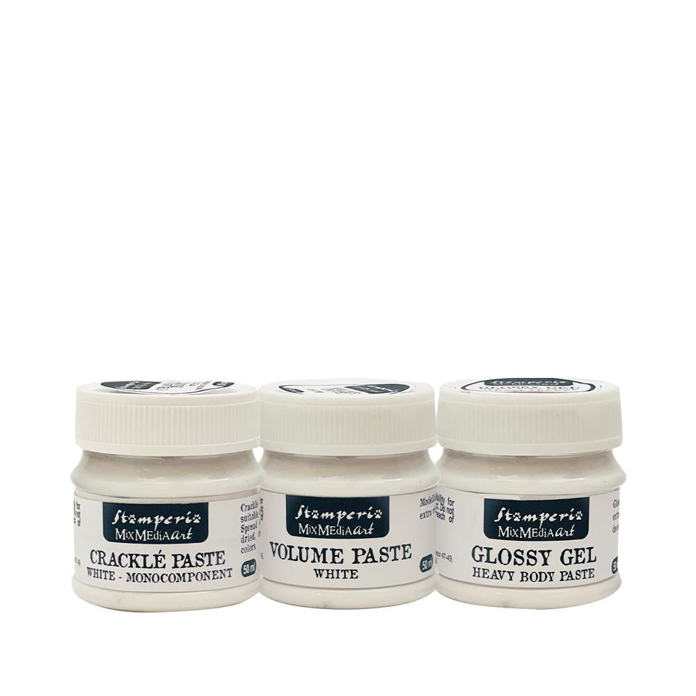 Selection mixed media paste: Volume paste, Glossy, Crackle 50ml 