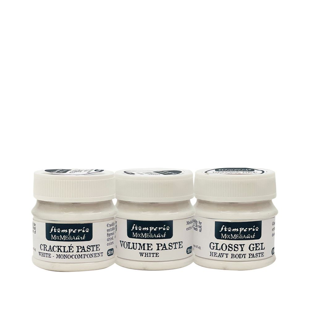 Selection mixed media paste: Volume paste, Glossy, Crackle 50ml