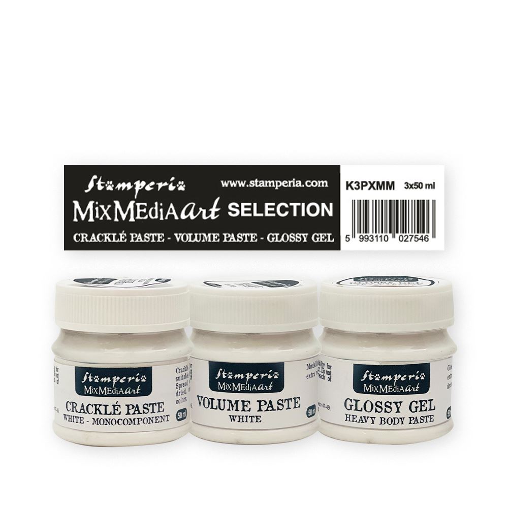 Selection mixed media paste: Volume paste, Glossy, Crackle 50ml