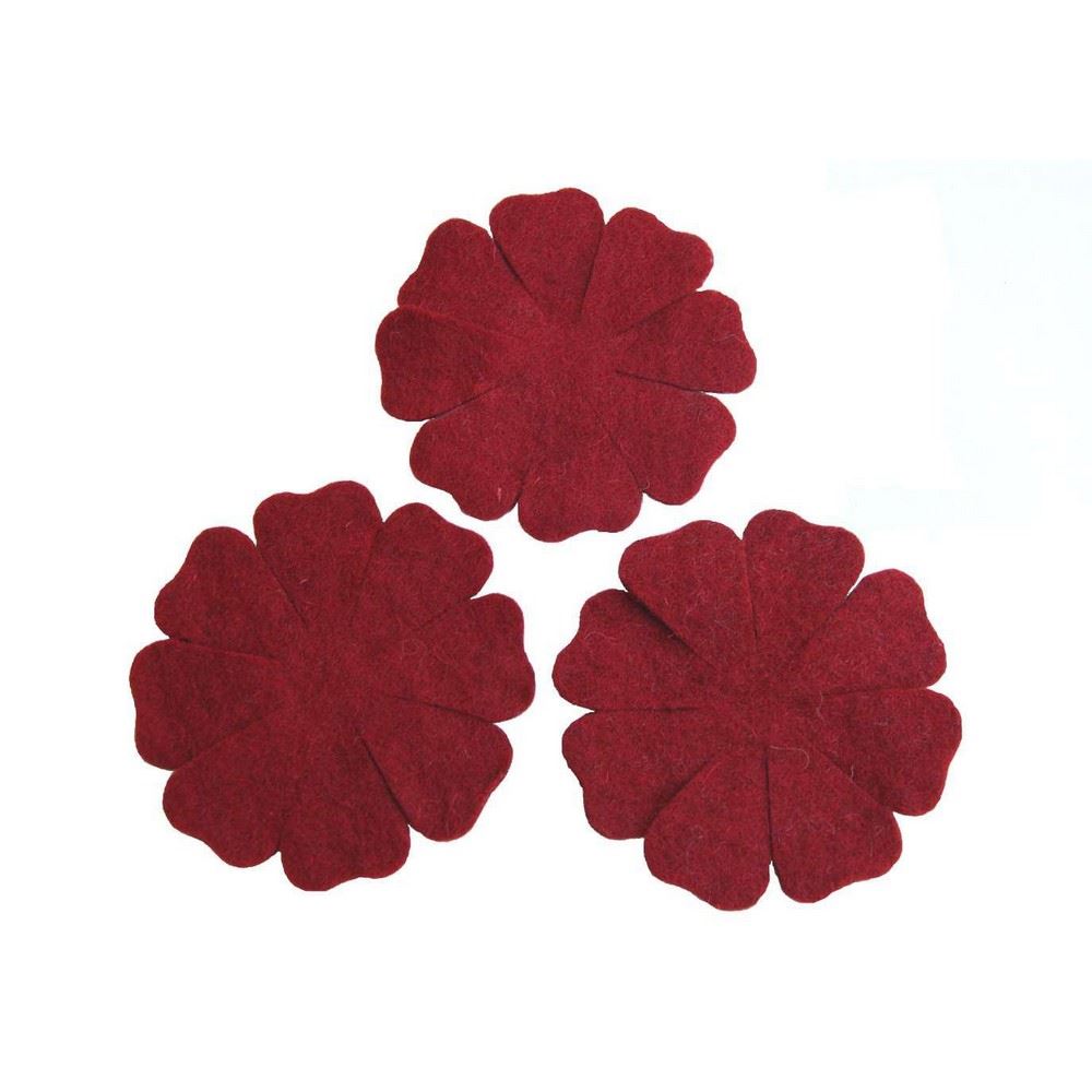 Set da 3 Fiori in Feltro colore Bordeaux