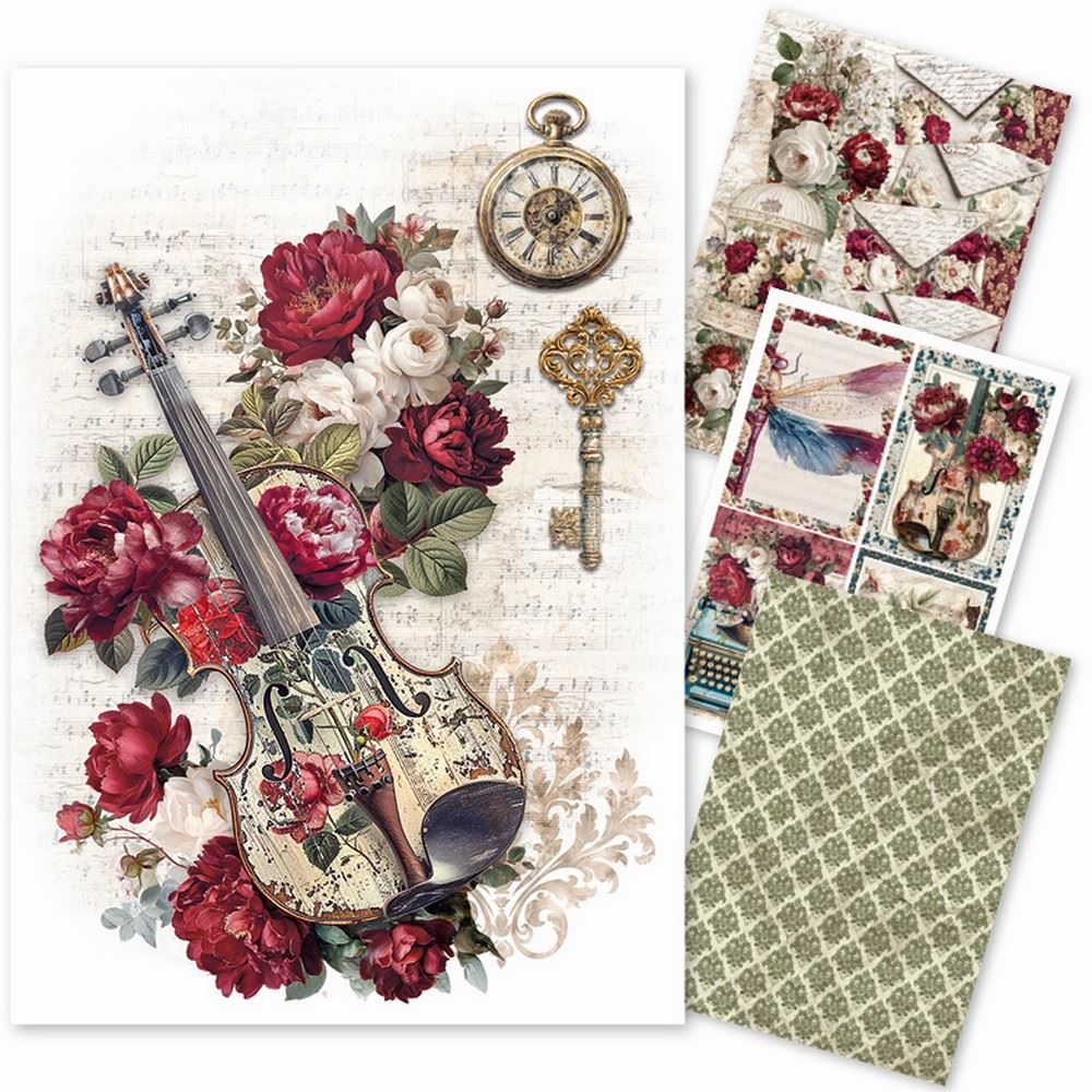 Set da 4 Carte di riso Bohemian Burgundy A4