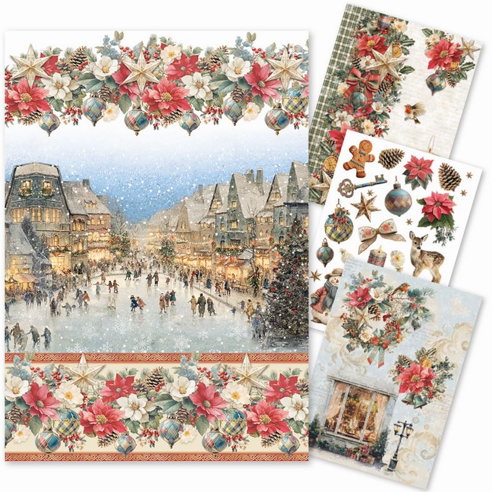 Set da 4 Carte di riso Merry & Bright A4