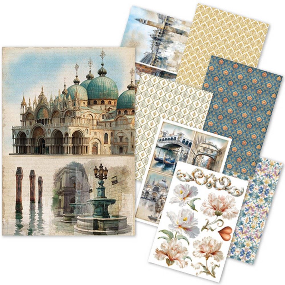 Set da 8 Carte di riso A walk in Venice A5