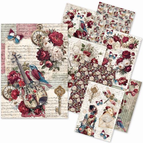 Set da 8 Carte di riso Bohemian Burgundy A5