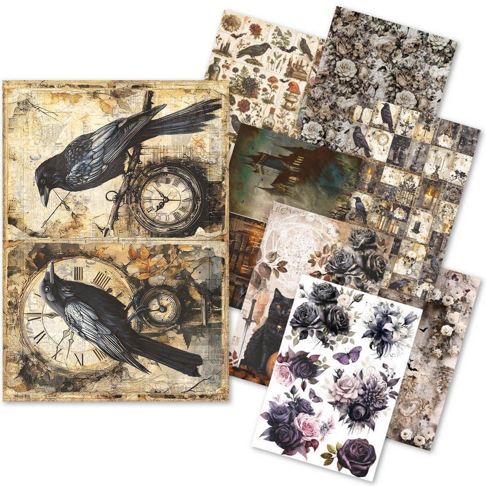 Set da 8 Carte di riso Dark Academia A5