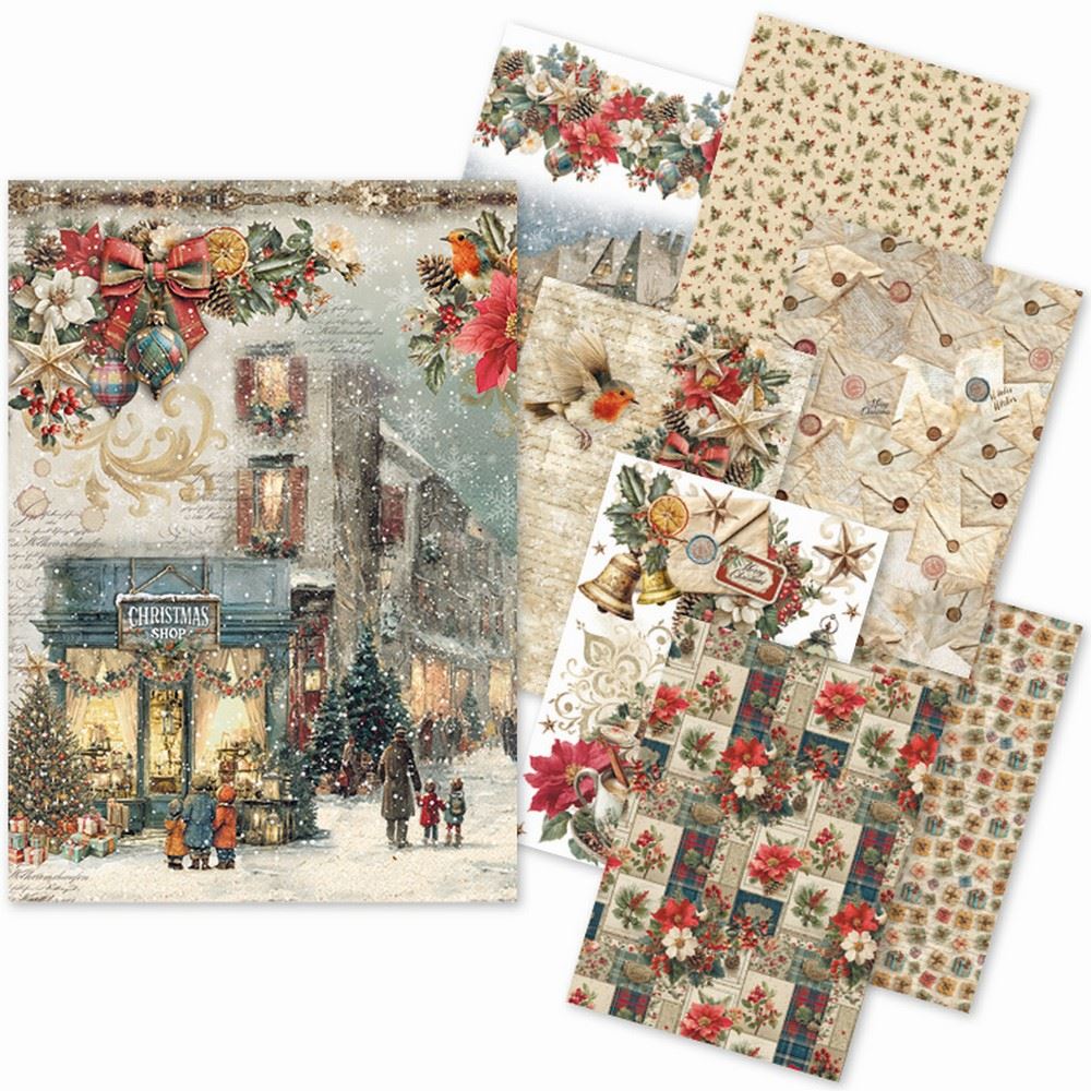 Set da 8 Carte di riso Merry & Bright A5