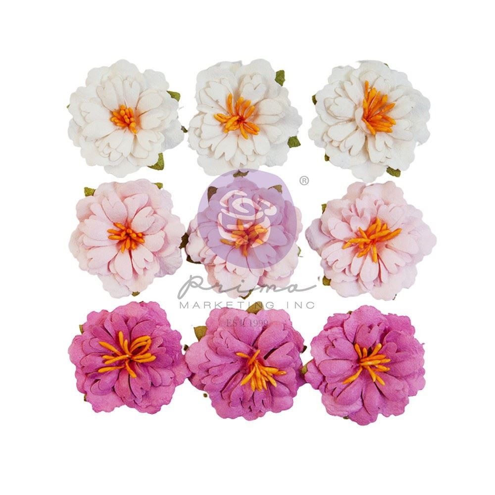 Set di 9 Fiori di carta Bianchi, Rosa e Fucsia