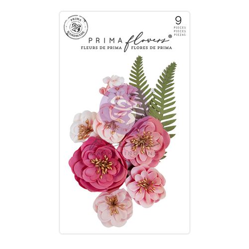 Set di 9 Fiori di carta Rosa e foglie