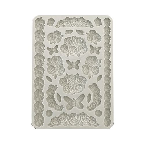 Stampo in Silicone Shabby Rose rose e farfalle