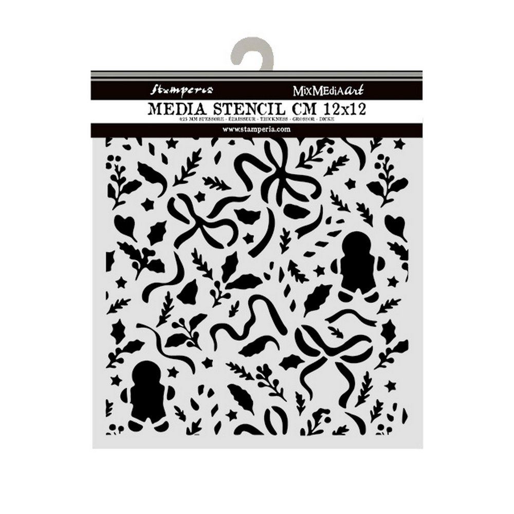Stencil Christmas texture fiocchi e gingerbread