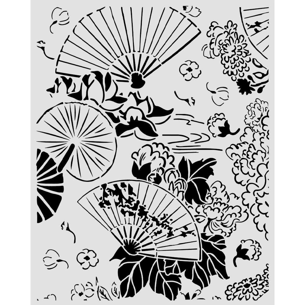 Stencil Oriental Garden ventagli