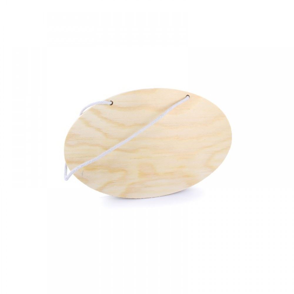 Targhetta in legno ovale con cordino