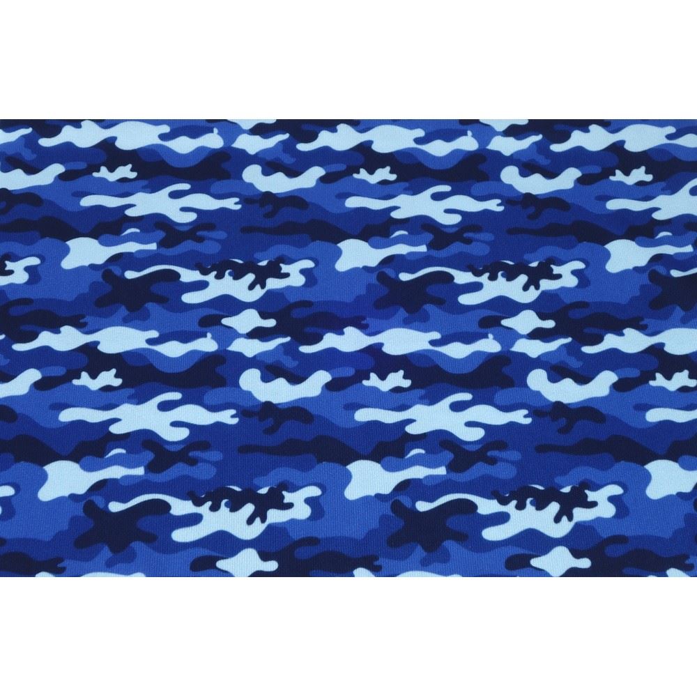 Tessuto Interlock Stampato Camouflage Blu