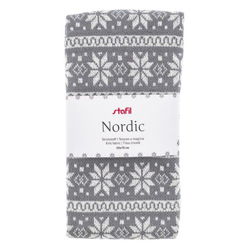 Tessuto maglina Knit Nordic Grigio e Bianco