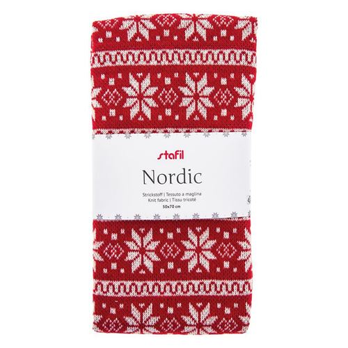 Tessuto maglina Knit Nordic Rosso e Bianco