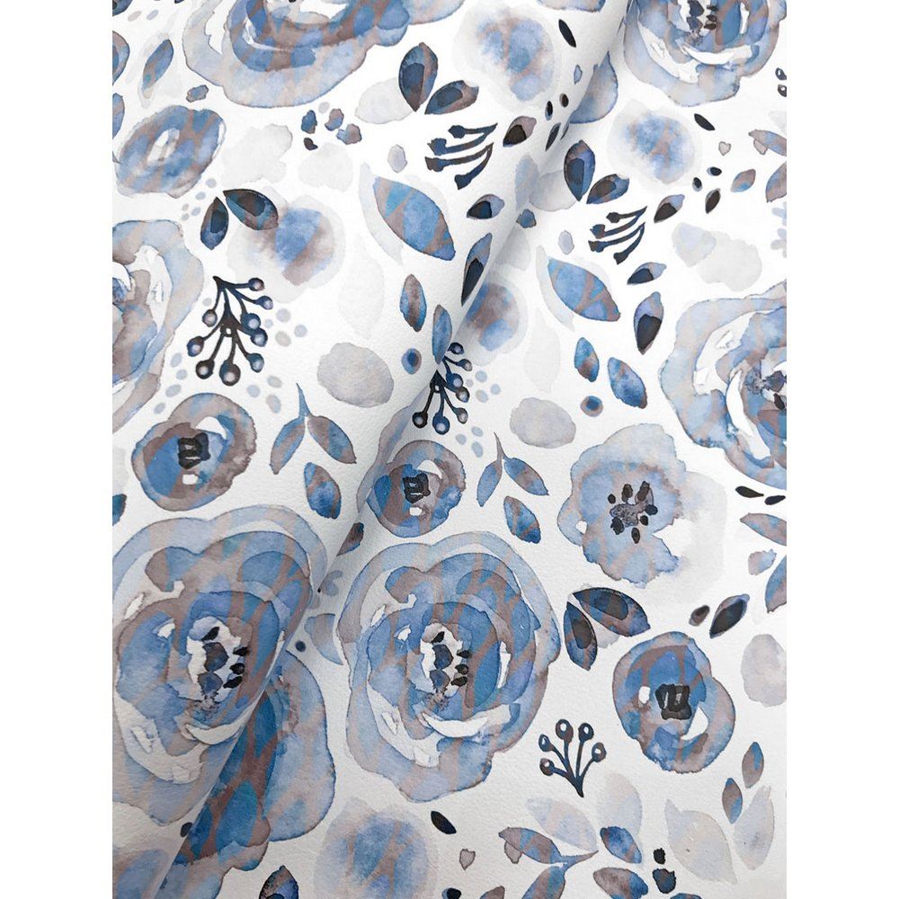 Tessuto Similpelle Leanne's Flower Blu
