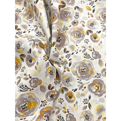 Tessuto Similpelle Leanne's Flower Grigi e Gialli