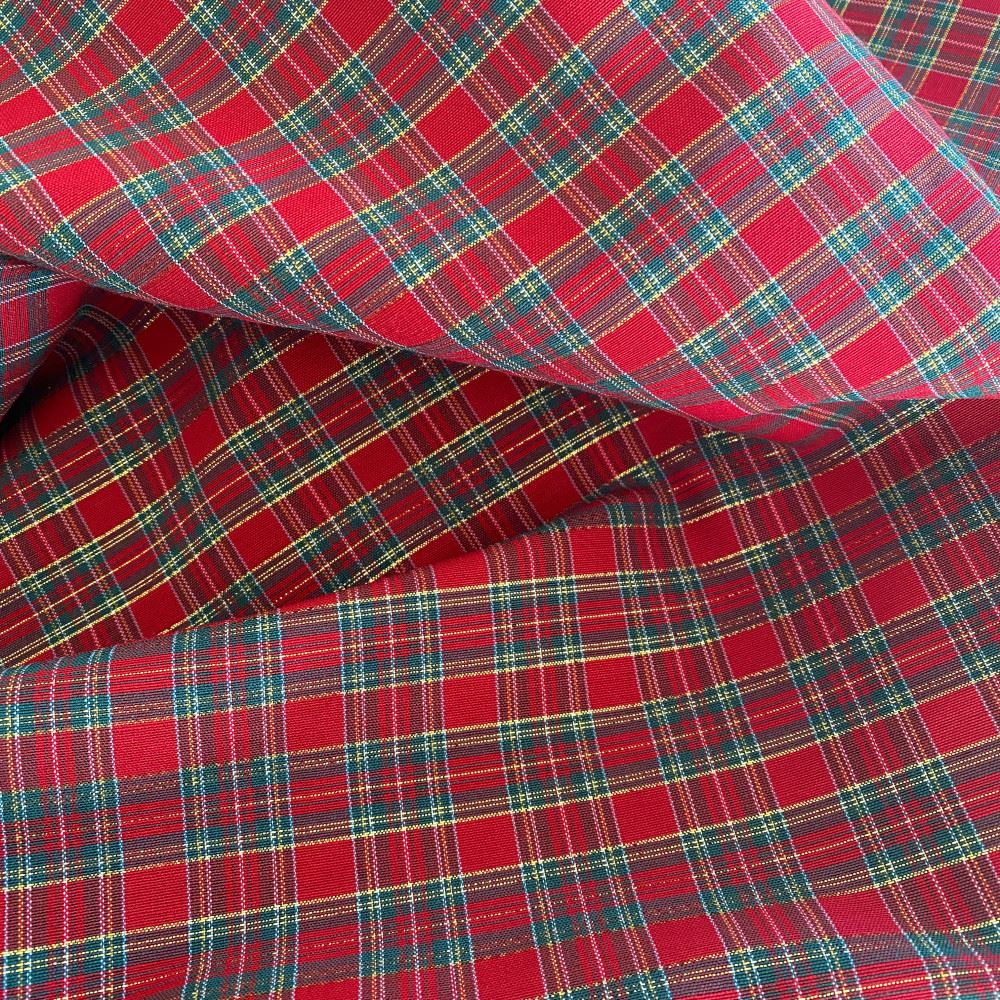Tessuto Tartan Rosso e Verde con lurex cm 100 x 140