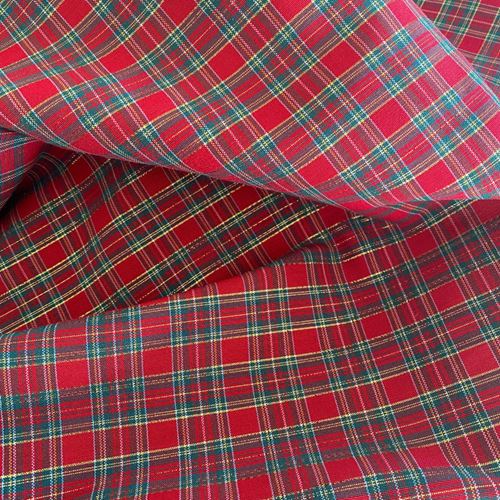 Tessuto Tartan Rosso e Verde con lurex cm 50 x 70