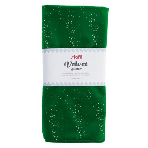 Tessuto Velluto Verde con Glitter argento