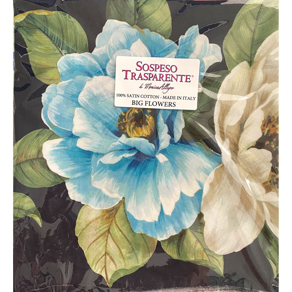 Tessuto con Peonie Blu per Sospeso Trasparente