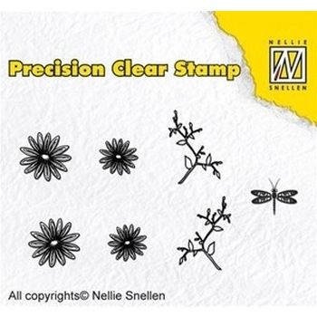 Timbri circolari Fiori, Rami, Libellula