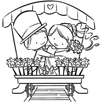 Timbro in legno Sposini in treno