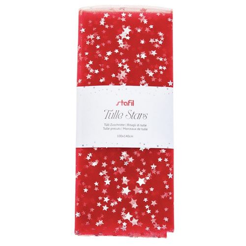 Tulle Stars Rosso stelline argento