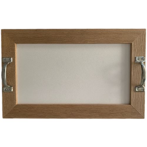 Vassoio in legno con maniglie in metallo