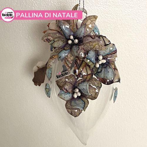 Come decorare una Pallina di Natale con Sospeso Trasparente e Fiori di Cotone